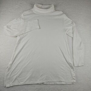 J‎ Jill Perfect 100% Pima Side Vent Turtleneck Tunic Top Womens L Snow White